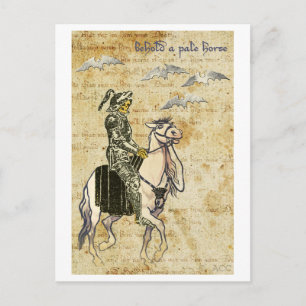 Halloween black knight death skeleton on horse postcard