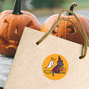 Halloween Black Labrador and Broom Classic Round Sticker