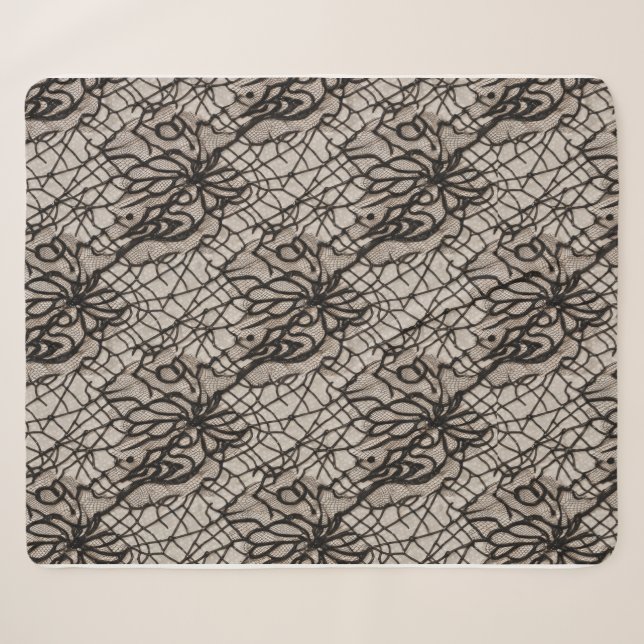 Halloween Black Lace Spider Web Blanket – Seamless (Front (Horizontal))