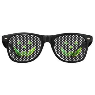 Halloween black neon green Jack o lantern pumpkin Retro Sunglasses