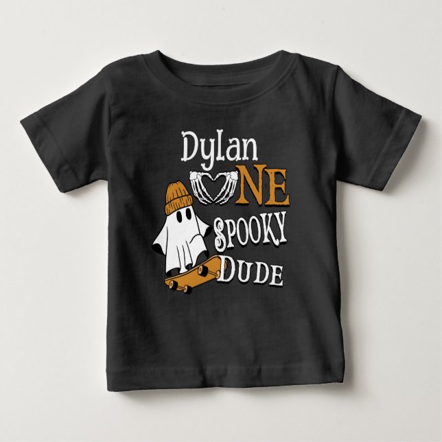 Halloween Black One Spooky Dude 1st Birthday Baby T-Shirt (Front)