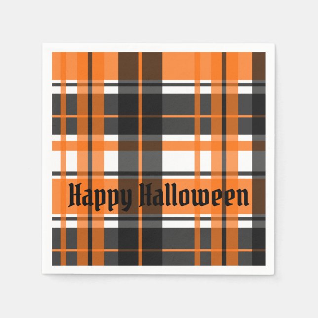 Halloween Black Orange and White Plaid Napkin (Front)