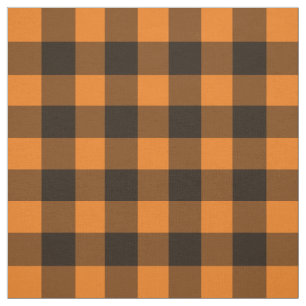 Halloween Black Orange Gingham Check Pattern Fabric