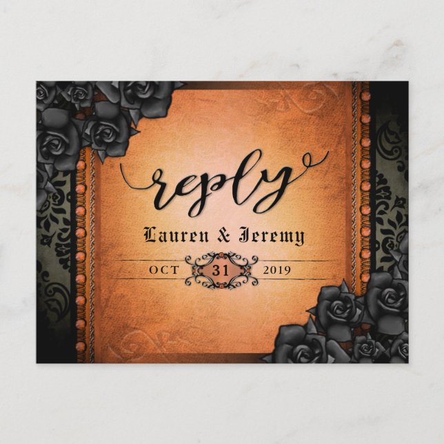 Halloween Black & Orange Gothic Reply PostCard (Front)