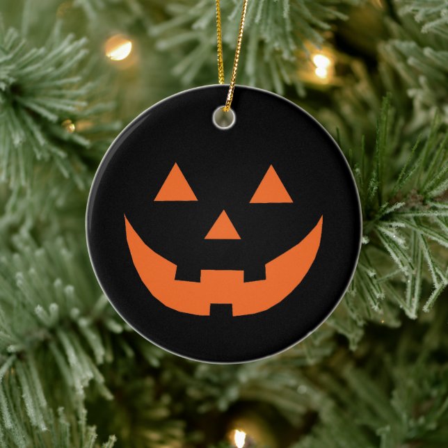Halloween black orange Jack o lantern pumpkin Ceramic Ornament (Tree)