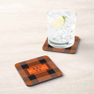 Halloween Black Orange Plaid  Coaster