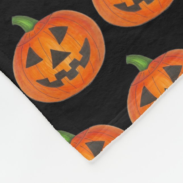Halloween Black Orange Pumpkin Jack o' Lantern Fleece Blanket (Corner)