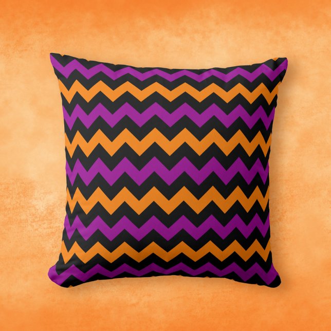 Halloween Black Orange Purple Chevron Pattern Cushion (Creator Uploaded)