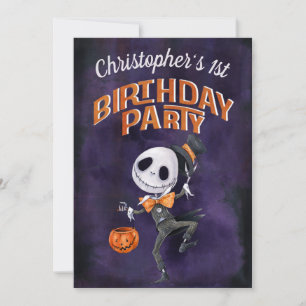 Halloween Black Orange Spooky Cute 1st Birthday  Invitation