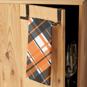 Halloween Black Orange White Plaid Tea Towel