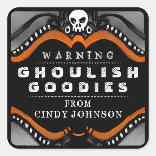 Halloween Black Orange White Treat Warning Label