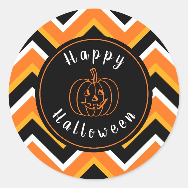 Halloween Black Orange White Zigzags Classic Round Sticker (Front)