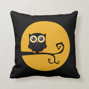 Halloween Black Owl Yellow Moon Throw Pillow