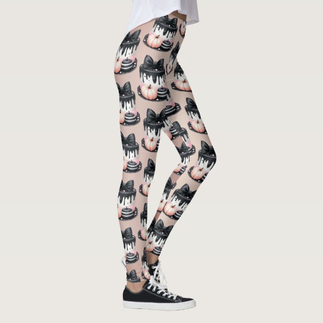 Halloween Black Pink Cake Treat Spooky Leggings (Right)