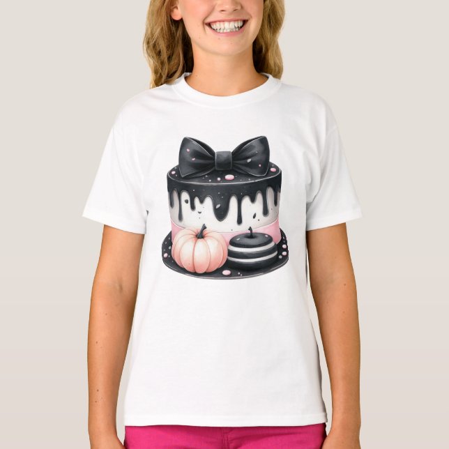 Halloween Black Pink Cake Treat Spooky T-Shirt (Front)