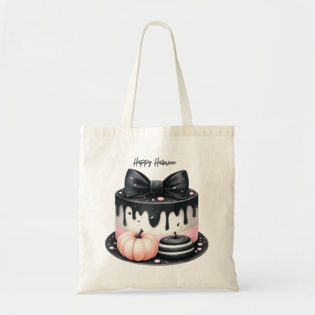 Halloween Black Pink Cake Treat Spooky Tote Bag (Front)