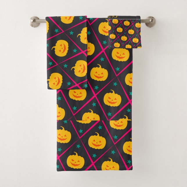 Halloween Black Pink Minimal Pattern Bath Towel Set (Insitu)