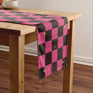 Halloween Black Pink Plaid Star Table Runner