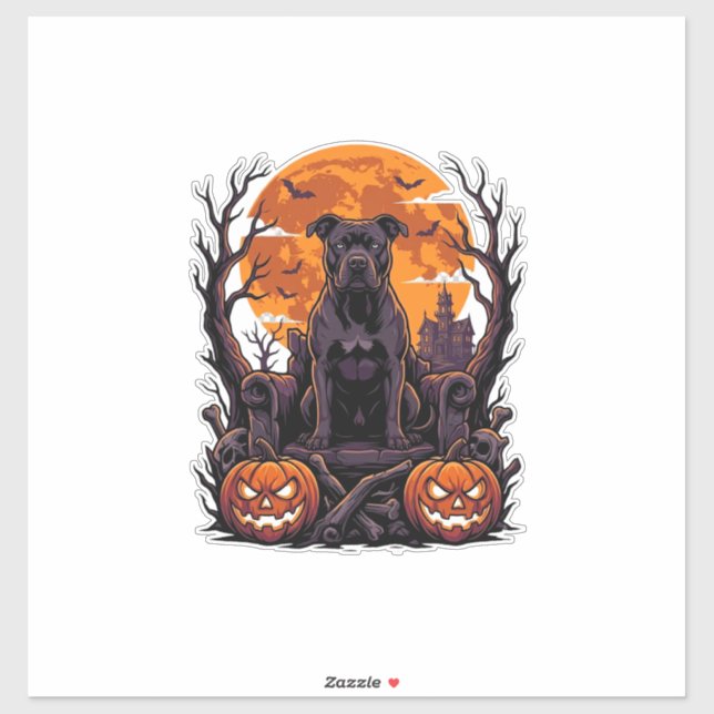 Halloween Black Pitbull Throne Pumpkins Full Moon_ (Sheet)