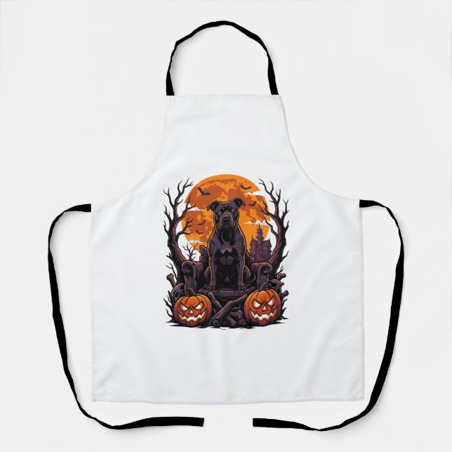 Halloween Black Pitbull Throne Pumpkins Full Moon_ Apron (Front)
