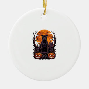 Halloween Black Pitbull Throne Pumpkins Full Moon_ Ceramic Ornament