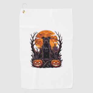 Halloween Black Pitbull Throne Pumpkins Full Moon_ Golf Towel