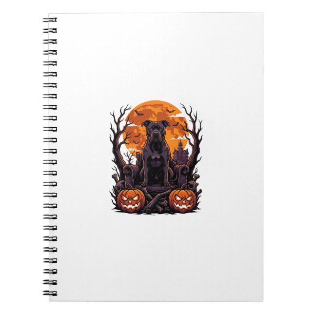 Halloween Black Pitbull Throne Pumpkins Full Moon_ Notebook (Front)