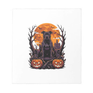 Halloween Black Pitbull Throne Pumpkins Full Moon_ Notepad