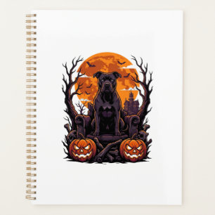 Halloween Black Pitbull Throne Pumpkins Full Moon_ Planner