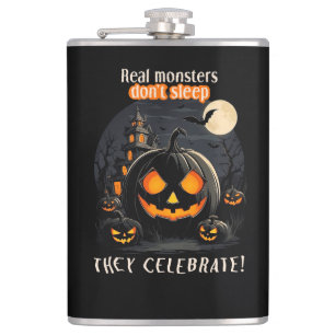 Halloween black pumpkin hip flask