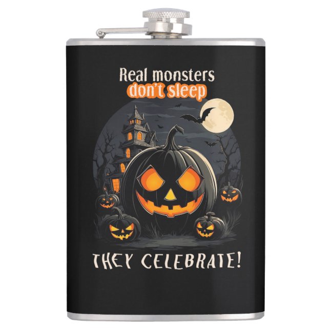 Halloween black pumpkin hip flask (Front)