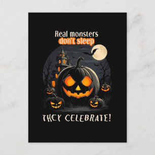 Halloween black pumpkin postcard