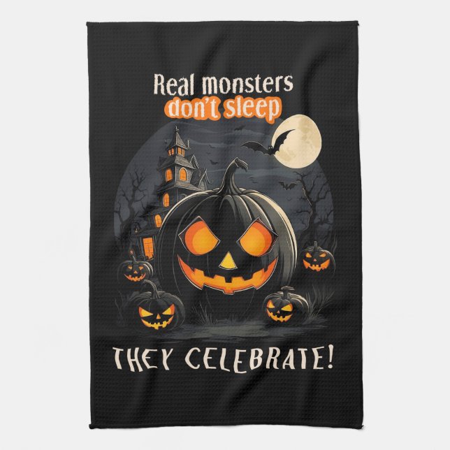 Halloween black pumpkin tea towel (Vertical)