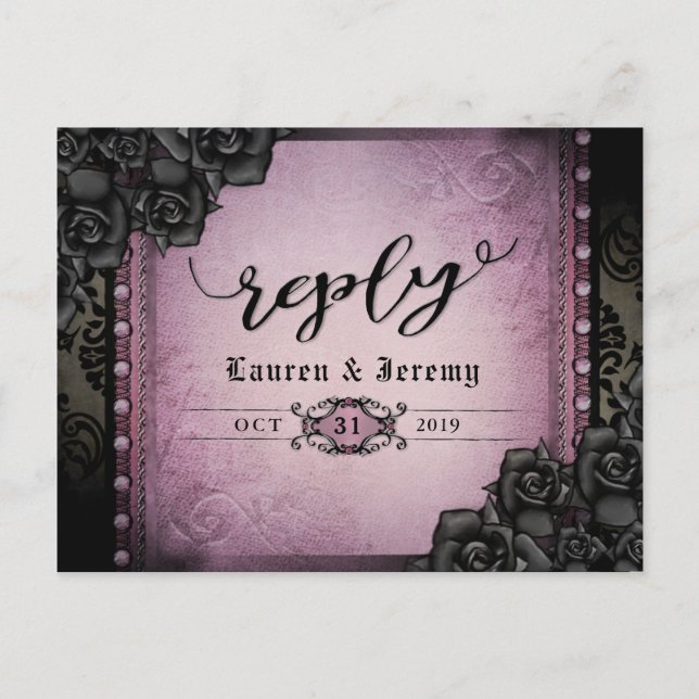 Halloween Black & Purple Gothic Reply PostCard (Front)