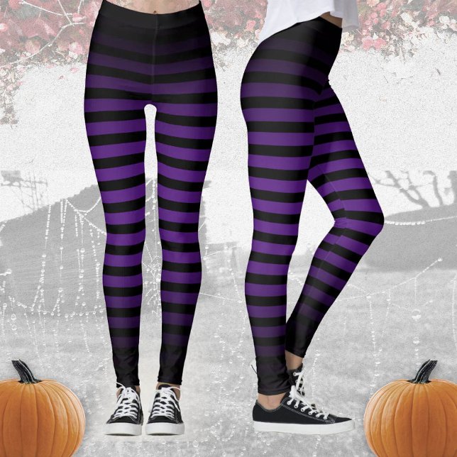 Halloween Black purple horizontal stripes ombre Leggings (Creator Uploaded)