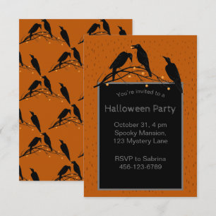 Halloween Black Ravens Minimalist Pattern Invitation