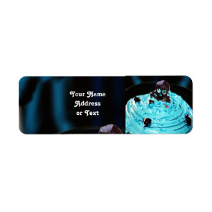 Halloween Black Skull on Blue Icing Cupcake Return Address Label