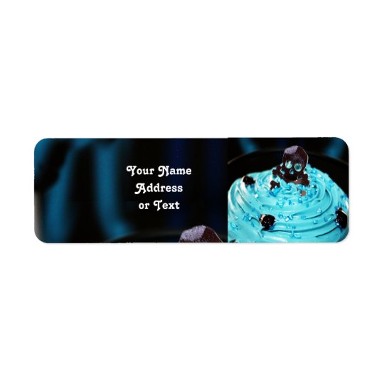 Halloween Black Skull on Blue Icing Cupcake Return Address Label