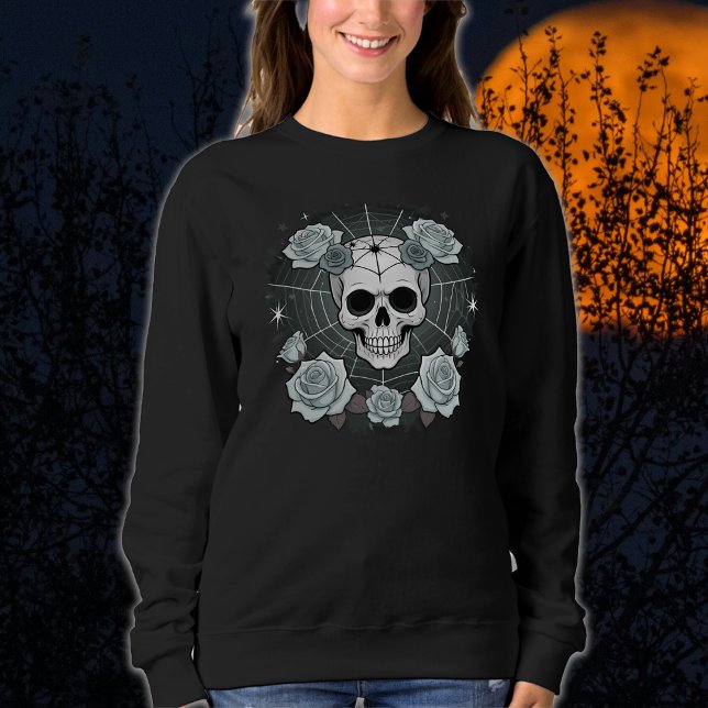 Halloween Black Skulls & Roses Spooky Sweatshirt (Creator Uploaded)