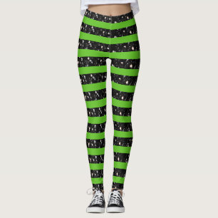 Halloween Black sparkles on Green  Leggings