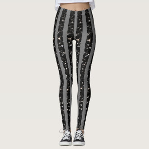 Halloween Black sparkles stripes lines on gray Leggings