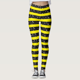 Halloween Black sparkles stripes lines on yellow  Leggings