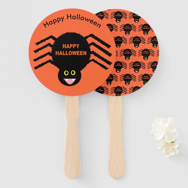 Halloween Black Spider Custom Hand Fan (Front and Back)