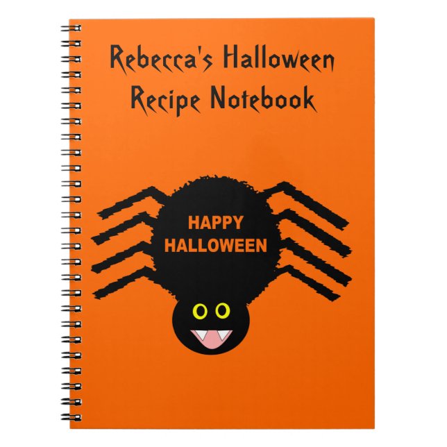 Halloween Black Spider Customisable Recipe Noteboo Notebook (Front)