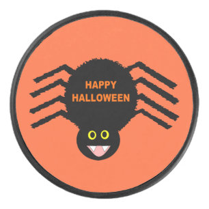 Halloween Black Spider Hockey Puck