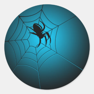 Halloween Black Spider on Web Classic Round Sticker