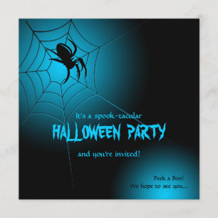 Halloween Black Spider on Web Invitation
