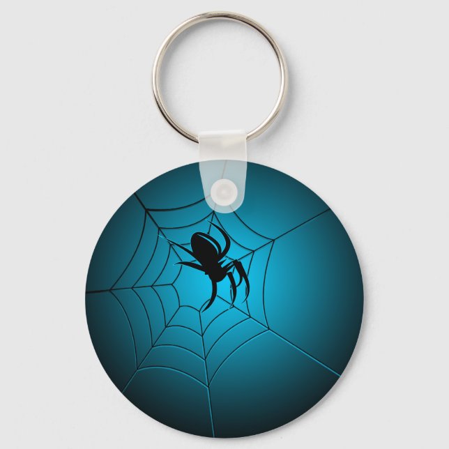 Halloween Black Spider on Web Key Ring (Front)