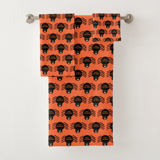 Halloween Black Spider Patterned Towels (Insitu)