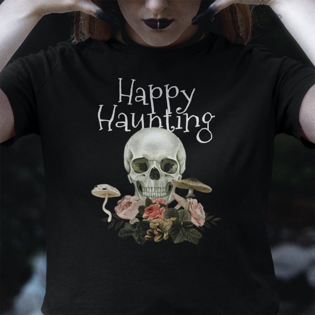 Halloween Black Spooky Skull Pink Floral Women's  T-Shirt (Creator Uploaded)